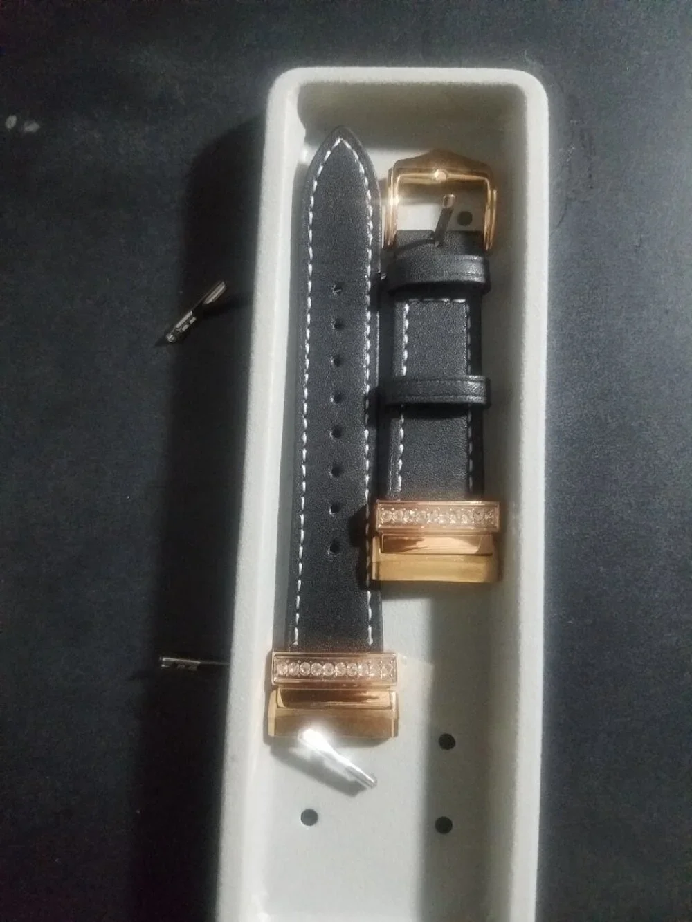 Replacement Black Leather Watch Band with Rose Gold DiamondsFitbit Versa 3 Or 4